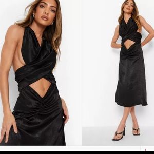 Boohoo Wrap Cut Out Midi Dress
